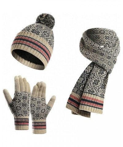 Hat Gloves Scarf Set Women Winter Warm Knitted Men Women'S Soft Stretch Beanie Hat Scarf And Mitten Set Couple Gifts Beige $2...