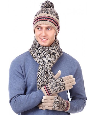 Hat Gloves Scarf Set Women Winter Warm Knitted Men Women'S Soft Stretch Beanie Hat Scarf And Mitten Set Couple Gifts Beige $2...