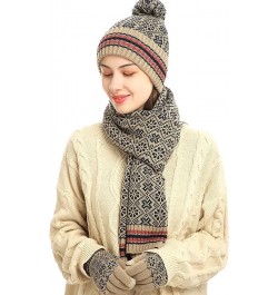 Hat Gloves Scarf Set Women Winter Warm Knitted Men Women'S Soft Stretch Beanie Hat Scarf And Mitten Set Couple Gifts Beige $2...