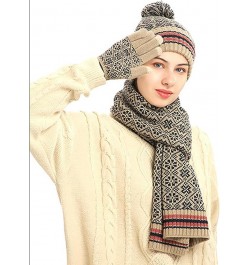 Hat Gloves Scarf Set Women Winter Warm Knitted Men Women'S Soft Stretch Beanie Hat Scarf And Mitten Set Couple Gifts Beige $2...