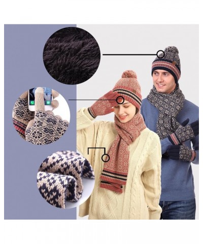 Hat Gloves Scarf Set Women Winter Warm Knitted Men Women'S Soft Stretch Beanie Hat Scarf And Mitten Set Couple Gifts Beige $2...