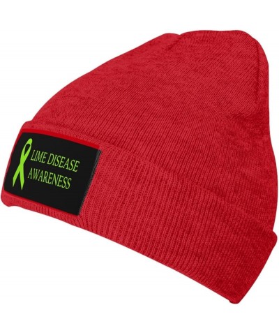 Winter Knit Hat Cap for Men Women, Lime Disease Awareness Unisex Beanie Hat Cuffed Skull Cap Warm Ski Hats Black Red $6.62 Sk...