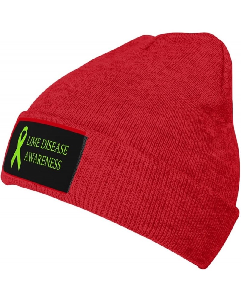 Winter Knit Hat Cap for Men Women, Lime Disease Awareness Unisex Beanie Hat Cuffed Skull Cap Warm Ski Hats Black Red $6.62 Sk...