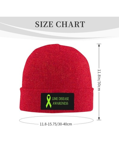 Winter Knit Hat Cap for Men Women, Lime Disease Awareness Unisex Beanie Hat Cuffed Skull Cap Warm Ski Hats Black Red $6.62 Sk...