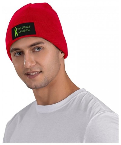 Winter Knit Hat Cap for Men Women, Lime Disease Awareness Unisex Beanie Hat Cuffed Skull Cap Warm Ski Hats Black Red $6.62 Sk...