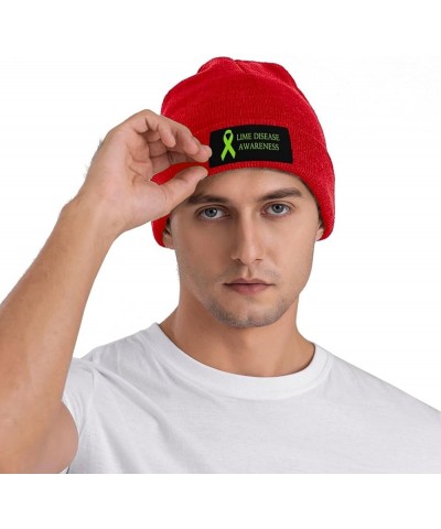 Winter Knit Hat Cap for Men Women, Lime Disease Awareness Unisex Beanie Hat Cuffed Skull Cap Warm Ski Hats Black Red $6.62 Sk...