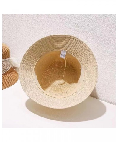 Wide Brim Flat Top Hat with Lace Boater Straw Hat for Women Summer Beach Vacation Hat, Sun Protection Hat Black $14.39 Sun Hats