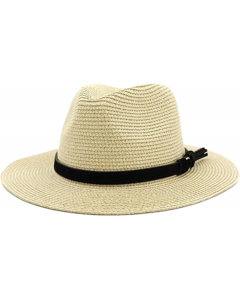 Women Mens Summer Straw Sun Hat Panama Church Jazz Hats Beach Vacation Hats Beige $19.23 Sun Hats