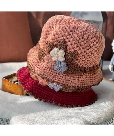 French Thicken Women's Flowers Knitted Woolen Hat, Winter Outdoor Warm Windproof Knitted Crochet Beanie Hat for Women 2pcs-f ...