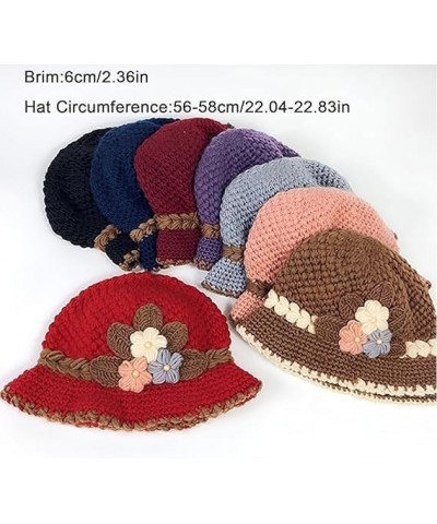 French Thicken Women's Flowers Knitted Woolen Hat, Winter Outdoor Warm Windproof Knitted Crochet Beanie Hat for Women 2pcs-f ...