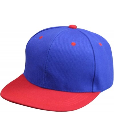 Men's Customizable Flat Brim Hip Hop Trucker Hat Royal Blue Top Red Brim $7.24 Baseball Caps