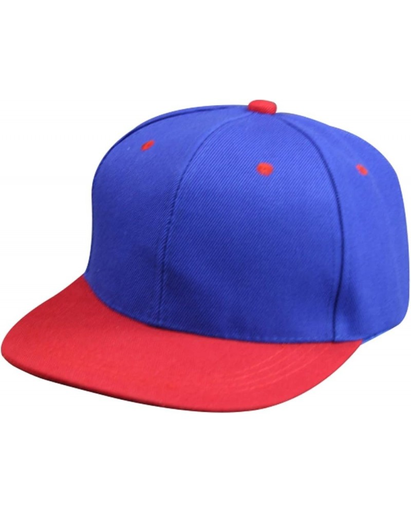 Men's Customizable Flat Brim Hip Hop Trucker Hat Royal Blue Top Red Brim $7.24 Baseball Caps