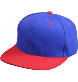 Men's Customizable Flat Brim Hip Hop Trucker Hat Royal Blue Top Red Brim $7.24 Baseball Caps