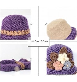 French Thicken Women's Flowers Knitted Woolen Hat, Winter Outdoor Warm Windproof Knitted Crochet Beanie Hat for Women 2pcs-f ...