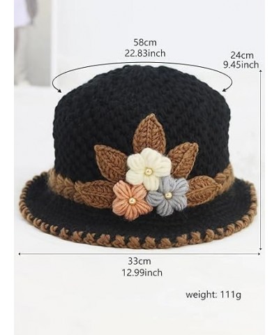 French Thicken Women's Flowers Knitted Woolen Hat, Winter Outdoor Warm Windproof Knitted Crochet Beanie Hat for Women 2pcs-f ...