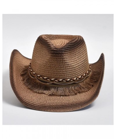 Straw Hat Women Men Summer Outdoor Travel Beach Hats Tassels Western Cowgirl Sunshade Hats Khaki $20.43 Sun Hats