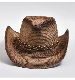 Straw Hat Women Men Summer Outdoor Travel Beach Hats Tassels Western Cowgirl Sunshade Hats Khaki $20.43 Sun Hats