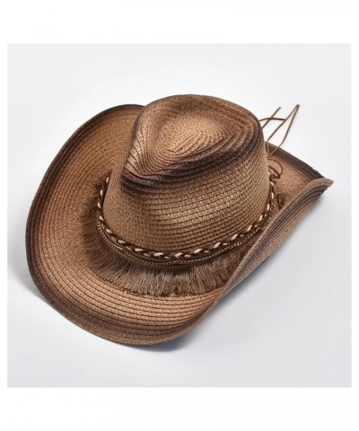 Straw Hat Women Men Summer Outdoor Travel Beach Hats Tassels Western Cowgirl Sunshade Hats Khaki $20.43 Sun Hats