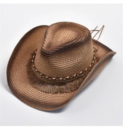 Straw Hat Women Men Summer Outdoor Travel Beach Hats Tassels Western Cowgirl Sunshade Hats Khaki $20.43 Sun Hats