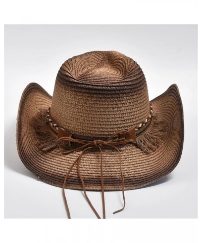 Straw Hat Women Men Summer Outdoor Travel Beach Hats Tassels Western Cowgirl Sunshade Hats Khaki $20.43 Sun Hats