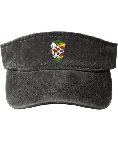 Creative Zimbabwe Patriot Skull National Flag Sun Visor Hats for Women Men Adjustable Cotton Sun Hat Golf Cap Black $10.51 Vi...