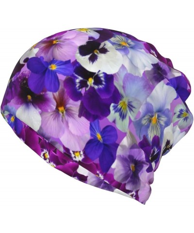 Popcorn Print Print Baggy Beanie Cap Slouchy Beanie Multifunction Chemo Skull Caps Headwear Hats Turban Purple Flower $10.29 ...