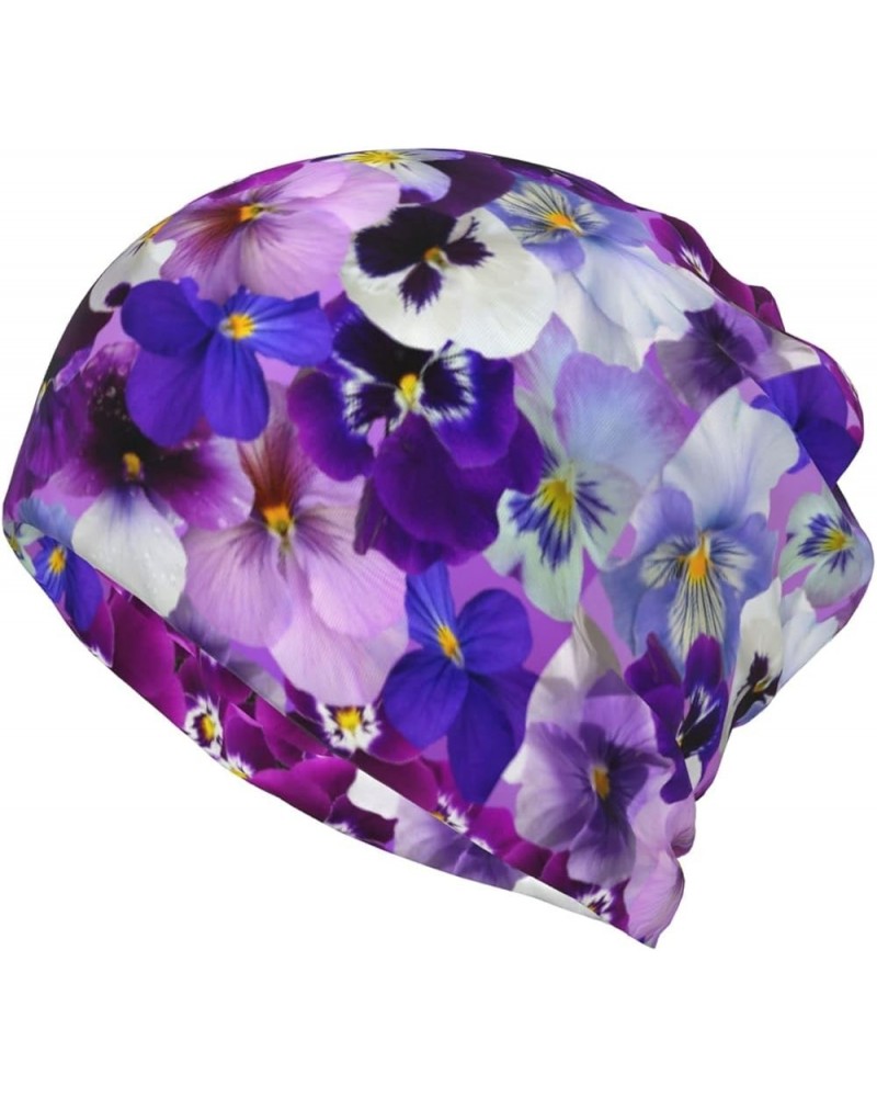 Popcorn Print Print Baggy Beanie Cap Slouchy Beanie Multifunction Chemo Skull Caps Headwear Hats Turban Purple Flower $10.29 ...