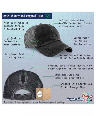 Womens Ponytail Cap Trust The Journey Cotton Distressed Trucker Hats Black $17.69 Baseball Caps