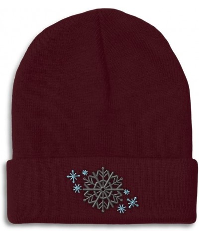 Beanies for Men Christmas Snowflake H Embroidery Christmas Winter Hats for Women Acrylic Skull Cap 1 Size Burgundy Design Onl...