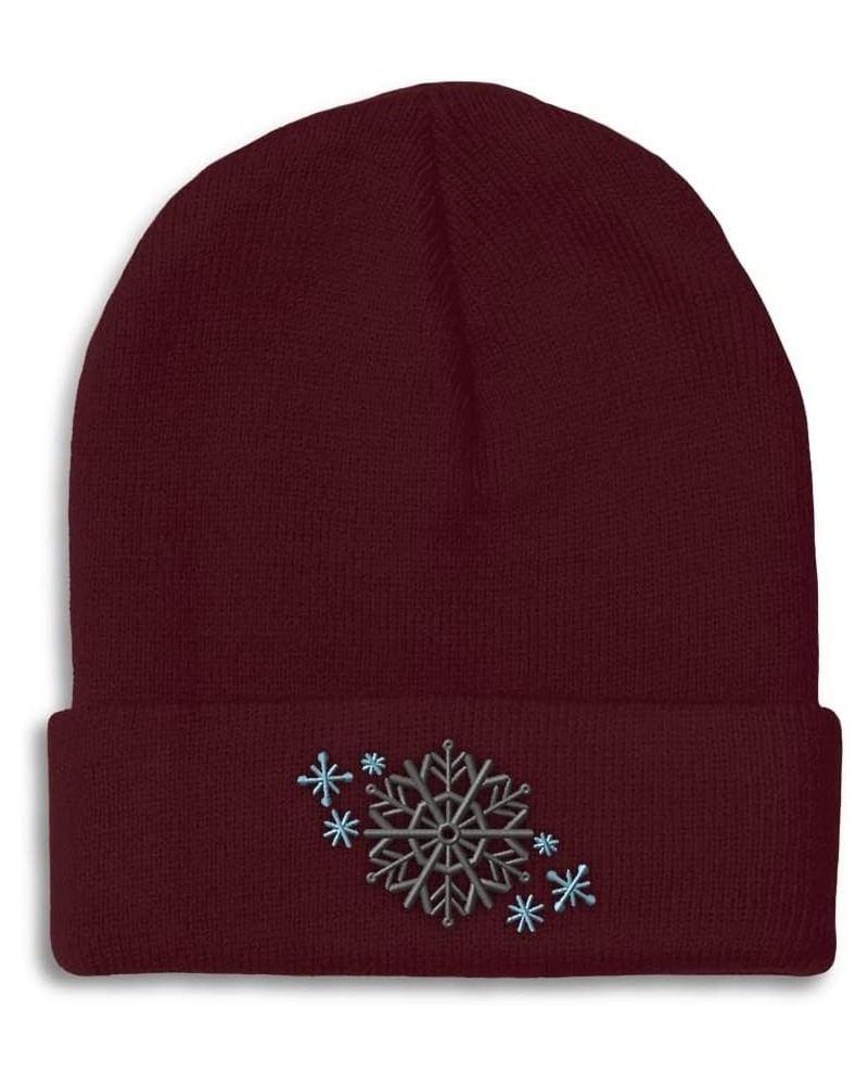 Beanies for Men Christmas Snowflake H Embroidery Christmas Winter Hats for Women Acrylic Skull Cap 1 Size Burgundy Design Onl...