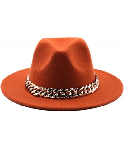 Women Fedora Hat Gold Chain Felted Hat Men Jazz Cap Ladies Church Party Panama Wide Brim Hat Coral Red $20.28 Fedoras