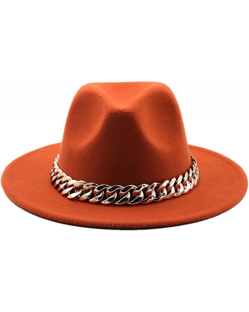 Women Fedora Hat Gold Chain Felted Hat Men Jazz Cap Ladies Church Party Panama Wide Brim Hat Coral Red $20.28 Fedoras