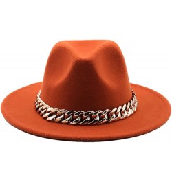 Women Fedora Hat Gold Chain Felted Hat Men Jazz Cap Ladies Church Party Panama Wide Brim Hat Coral Red $20.28 Fedoras