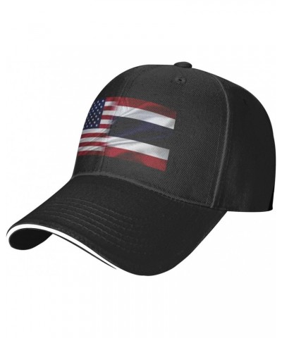 Thailand America Flag Comfortable Sandwich Bill Cap Perfect for Leisure Black $13.57 Baseball Caps