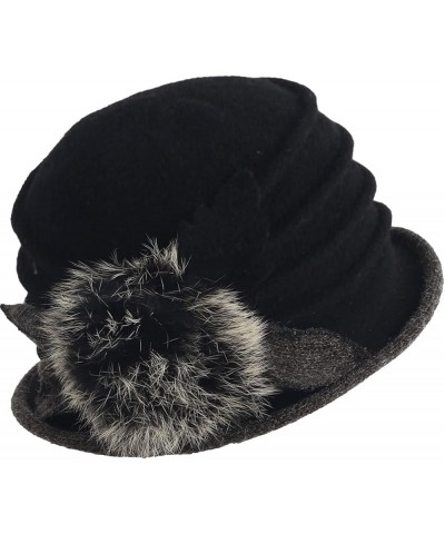 Vintage Women Floral Wool Dress Cloche Winter Hat 1920s C030-d-black $14.74 Fedoras