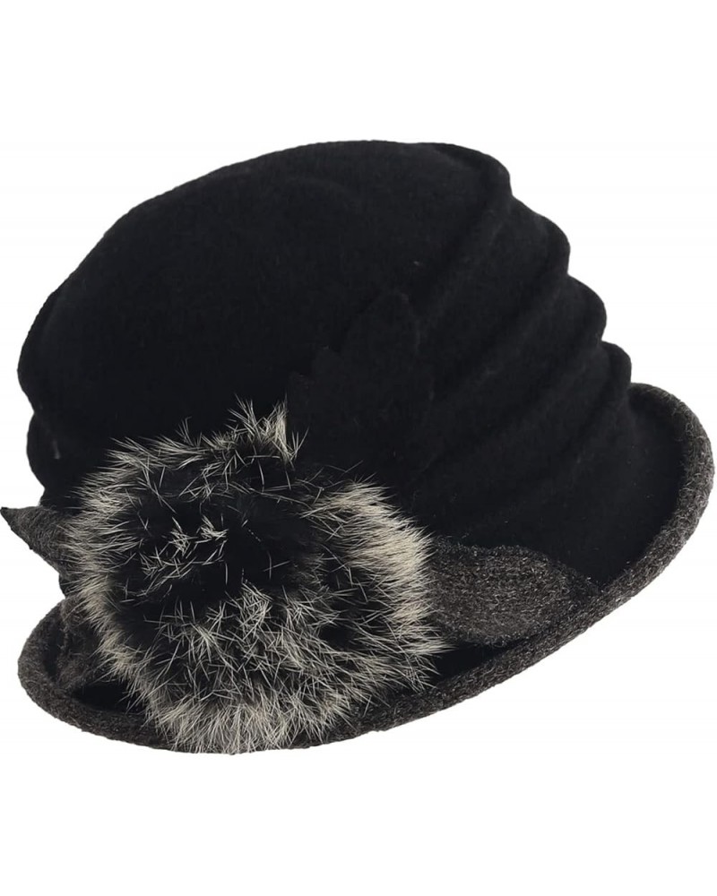 Vintage Women Floral Wool Dress Cloche Winter Hat 1920s C030-d-black $14.74 Fedoras