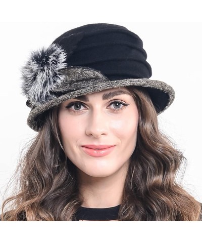 Vintage Women Floral Wool Dress Cloche Winter Hat 1920s C030-d-black $14.74 Fedoras