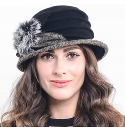 Vintage Women Floral Wool Dress Cloche Winter Hat 1920s C030-d-black $14.74 Fedoras