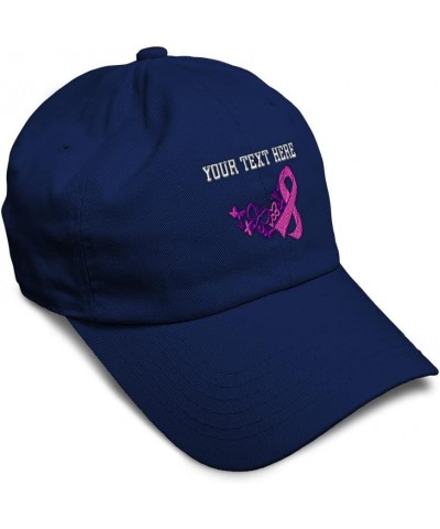 Soft Baseball Cap Cancer Pink Ribbon Butterfly Embroidery Love Cotton Embroidered Dad Hats for Men & Women Navy Personalized ...