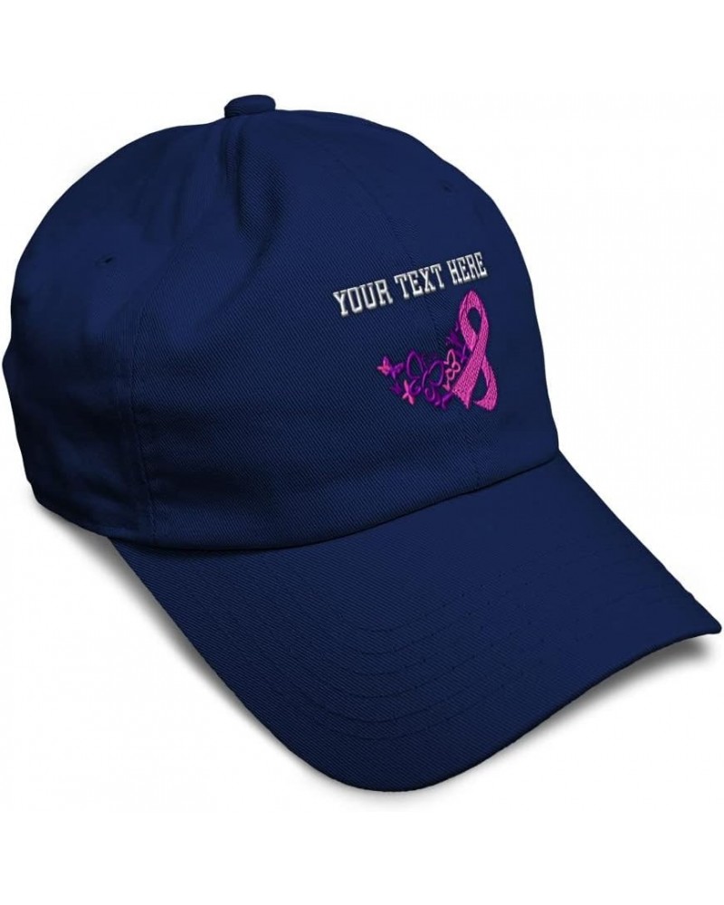 Soft Baseball Cap Cancer Pink Ribbon Butterfly Embroidery Love Cotton Embroidered Dad Hats for Men & Women Navy Personalized ...