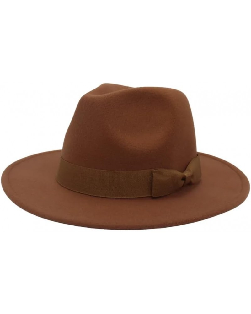 Wide Brim Fedora Hats for Women Men Solid Color Jazz Top Hat Wedding Party Church Panama Felt Cap Khaki $28.49 Fedoras