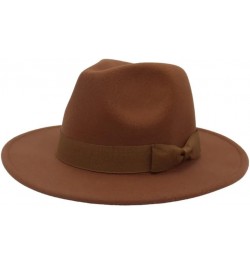 Wide Brim Fedora Hats for Women Men Solid Color Jazz Top Hat Wedding Party Church Panama Felt Cap Khaki $28.49 Fedoras