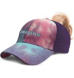 Womens Ponytail Cap Imagine Style B Cotton Distressed Trucker Hats Tie Dye Purple $14.21 Baseball Caps