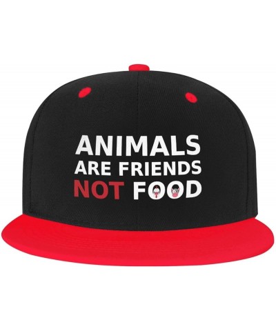 Animals are Friends Not Food Vegan Flat Bill Hats Adjustable Snapback Baseball Cap Funny Gift Men Women Red $10.39 Baseball Caps