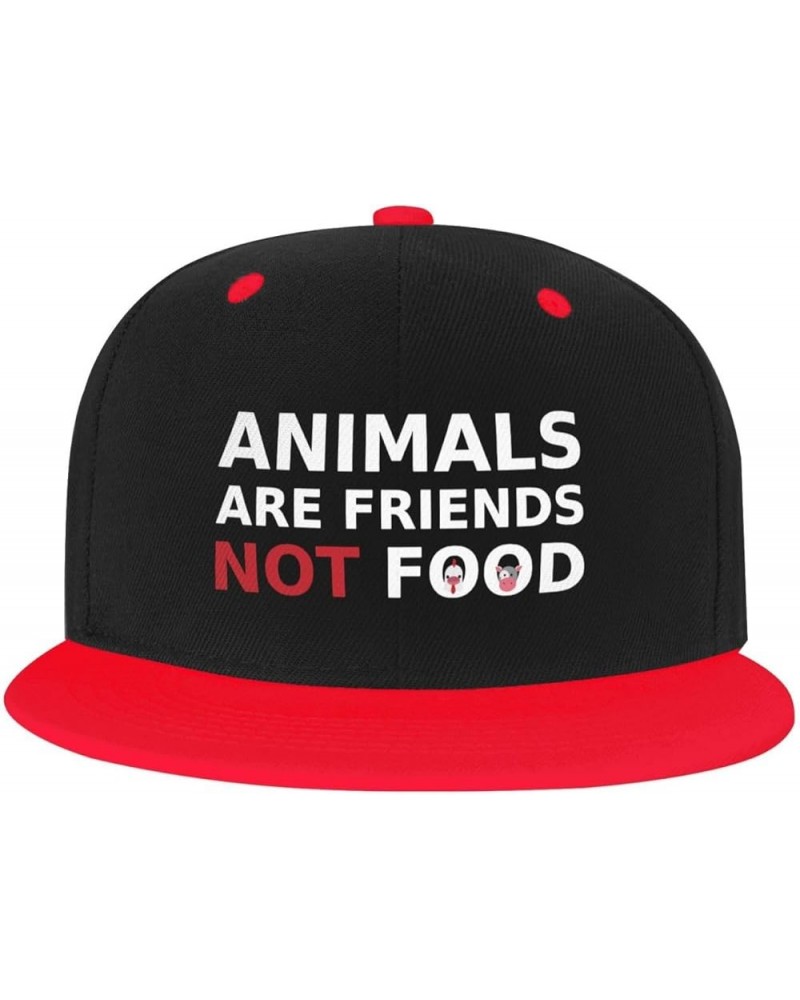 Animals are Friends Not Food Vegan Flat Bill Hats Adjustable Snapback Baseball Cap Funny Gift Men Women Red $10.39 Baseball Caps