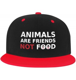 Animals are Friends Not Food Vegan Flat Bill Hats Adjustable Snapback Baseball Cap Funny Gift Men Women Red $10.39 Baseball Caps