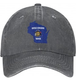 Adjustable Flag Map of Wisconsin Baseball Cap for Men Women Washed Vintage Cotton Dad Hat $11.00 Baseball Caps