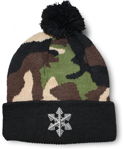 Custom Pom Pom Beanies for Women Snow Flakes Christmas B Embroidery Skull Cap Winter Hats for Men 1 Size Camo Design Only $16...