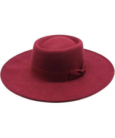 Ladies English Winter Cashmere Wide Brim Fedora Hat With Bow Panama Jazz Hat Wedding Church Hat Red Wine $21.25 Fedoras