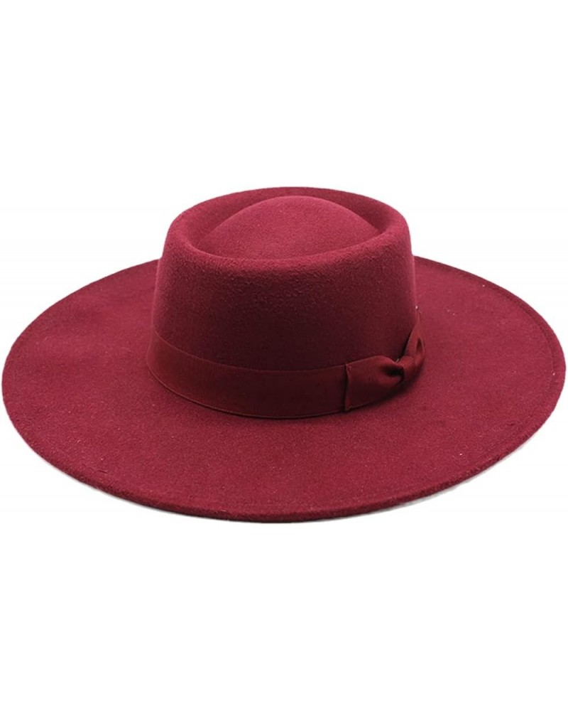 Ladies English Winter Cashmere Wide Brim Fedora Hat With Bow Panama Jazz Hat Wedding Church Hat Red Wine $21.25 Fedoras